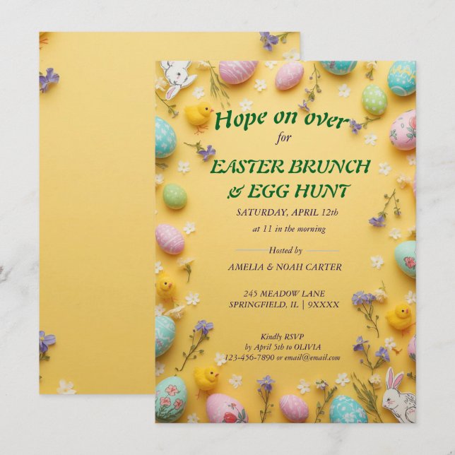 Yellow colourful  Easter BRUNCH & HUNT Invitation (Front/Back)