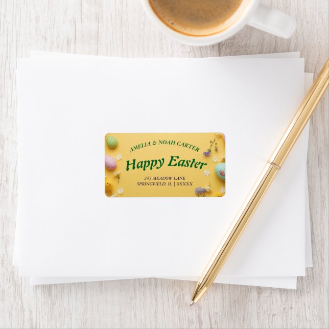 Yellow colourful  Easter BRUNCH & HUNT Label (Insitu)