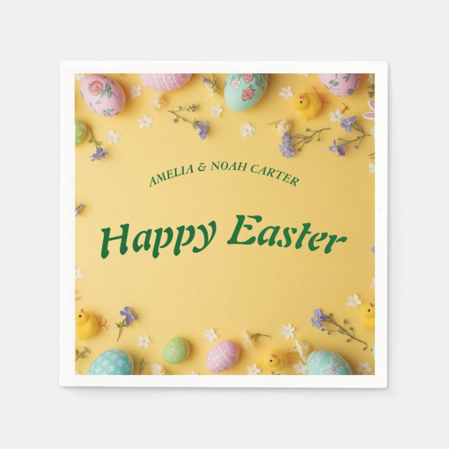Yellow colourful  Easter BRUNCH & HUNT Napkin (Front)