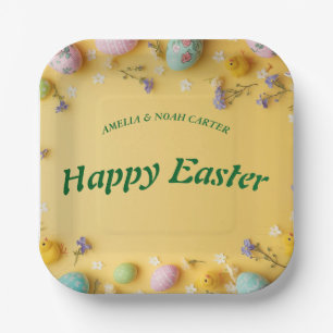 Yellow colourful Easter BRUNCH & HUNT Paper Plate