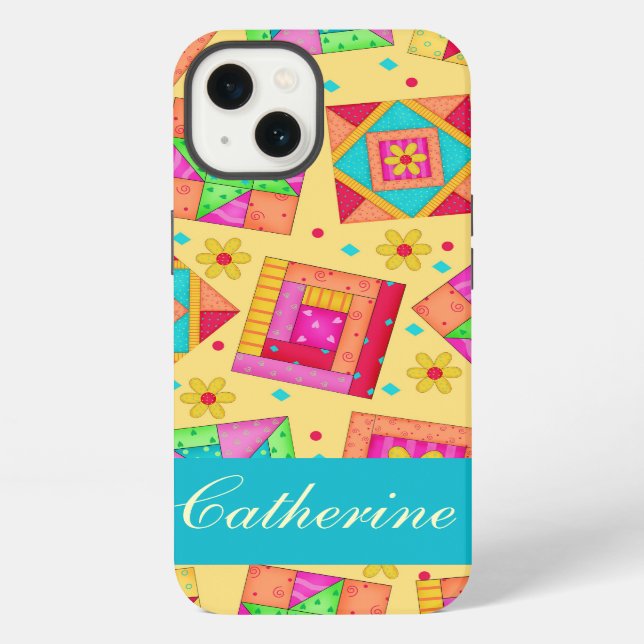Yellow Colourful Patchwork Quilt Block Custom iPhone Case (Back)