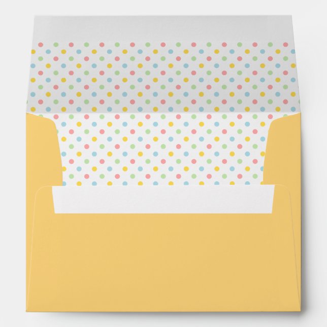Yellow colourful polka dots pattern lined envelope (Back (Bottom))