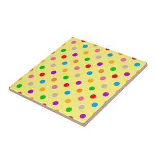 Yellow Colourful Rainbow Polka Dots Design  Ceramic Tile