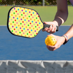 Yellow Colourful Rainbow Polka Dots Design  Pickleball Paddle