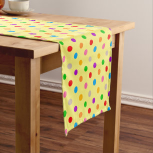 Yellow Colourful Rainbow Polka Dots Design Short Table Runner