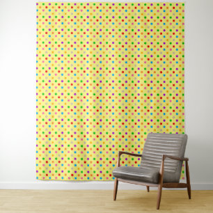 Yellow Colourful Rainbow Polka Dots Design Tapestry