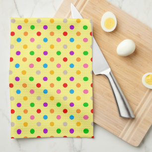 Yellow Colourful Rainbow Polka Dots Design  Tea Towel
