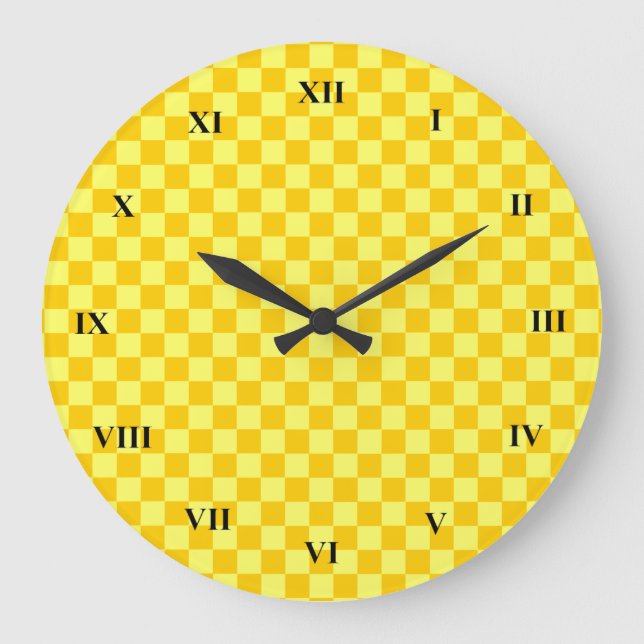 Yellow Combination Chequerboard by ShirleyTaylor Large Clock (Front)
