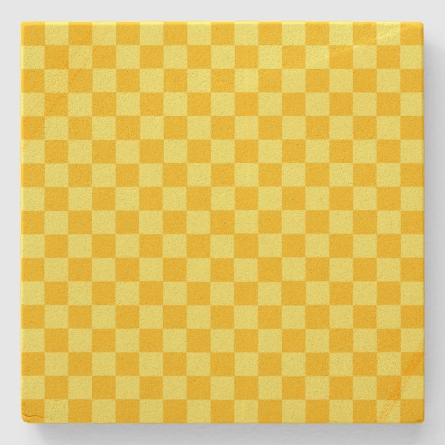 Yellow Combination  Chequerboard by ShirleyTaylor Stone Coaster (Front)