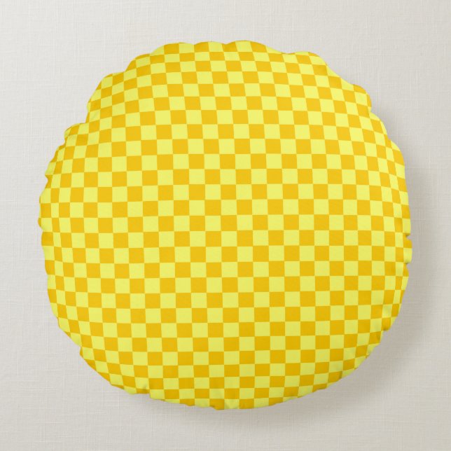 Yellow Combination Classic Chequerboard by STaylor Round Cushion (Front)