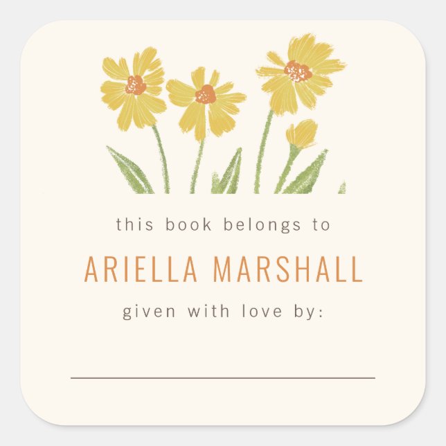 Yellow Cone Flower Custom Book Plate Square Sticker (Front)