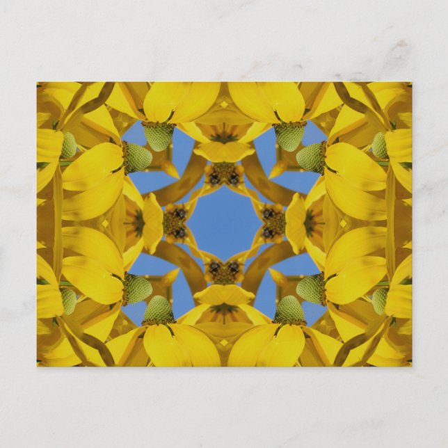 Yellow Coneflowers Kaleidoscope Art Flower Postcar Postcard (Front)