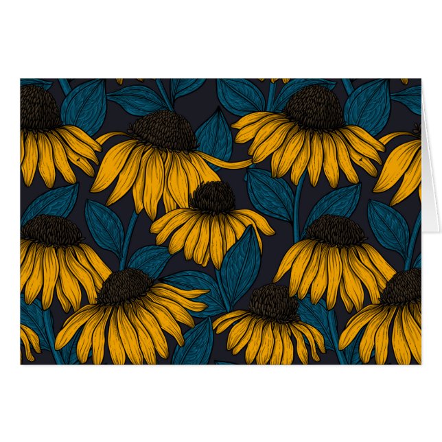 Yellow coneflowers on dark blue (Front Horizontal)