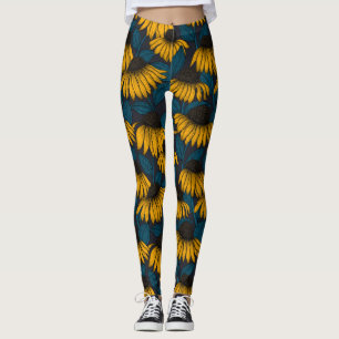 Yellow coneflowers on dark blue leggings