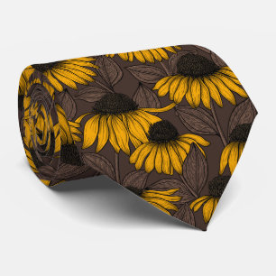 Yellow coneflowers on dark brown tie