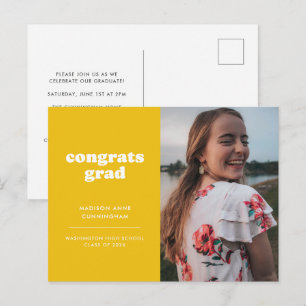 Yellow Congrats Grad Photo Graduation Invitation Postcard
