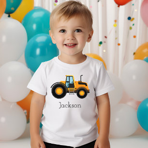 Yellow Construction Car Excavator Family Birthday Baby T-Shirt