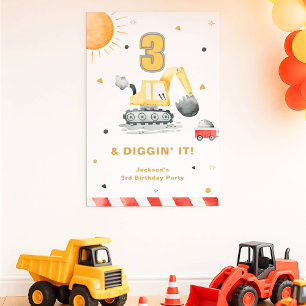 Yellow Construction Digger Brithday Party Welcome Poster