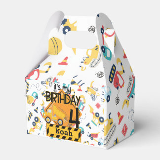 yellow construction truck car 4th birthday favour box