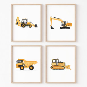 Yellow Construction Vehicles Boys Room