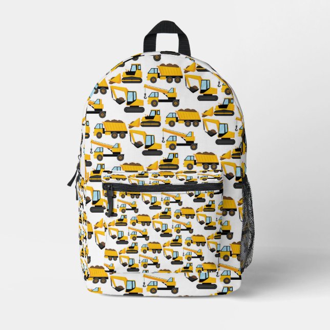 Yellow Construction Vehicles Printed Backpack (Front)