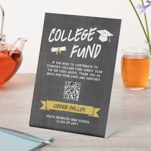 Yellow Cool Chalkboard Graduation College Fund Pedestal Sign (In SItu)