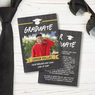 Yellow Cool Chalkboard Graduation Photo Announcement