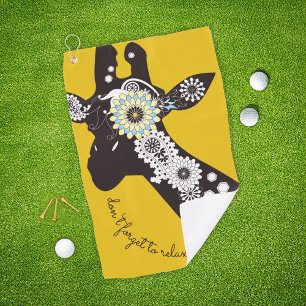 Yellow Cool Funky Paisley Giraffe Inspirational Golf Towel