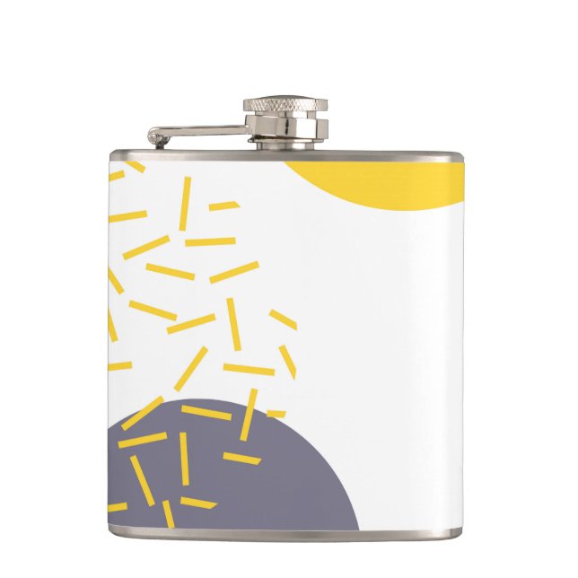 Yellow, cool, modern, trendy geometric art hip flask (Front)