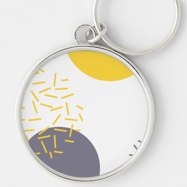 Yellow, cool, modern, trendy geometric art key ring (Front)