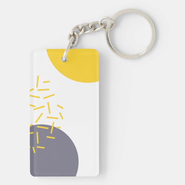 Yellow, cool, modern, trendy geometric art key ring (Back)