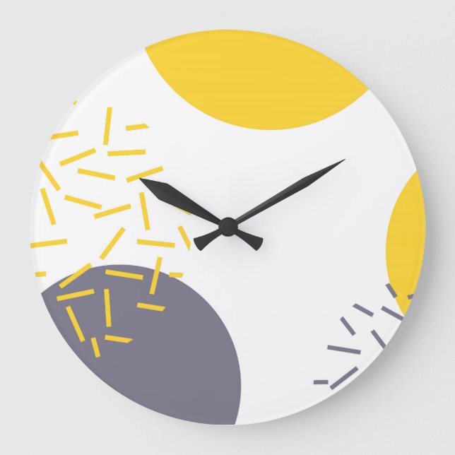 Yellow, cool, modern, trendy geometric art large c large clock (Front)
