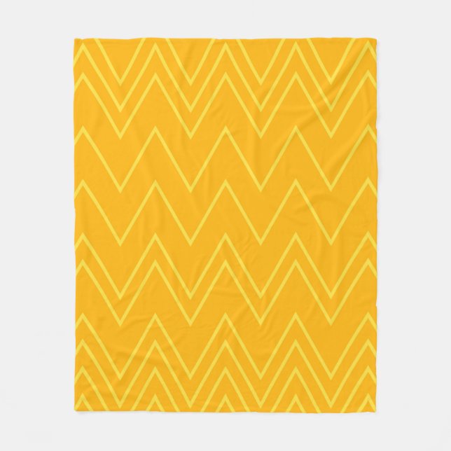 Yellow, cool, trendy, modern, urban zigzag pattern fleece blanket (Front)