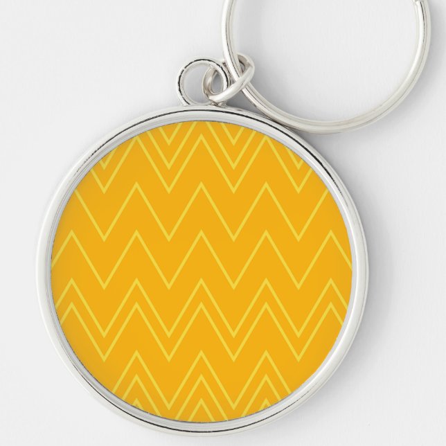 Yellow, cool, trendy, modern, urban zigzag pattern key ring (Front)