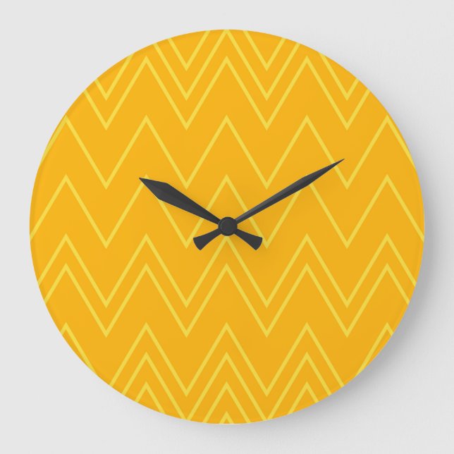 Yellow, cool, trendy, modern, urban zigzag pattern large clock (Front)