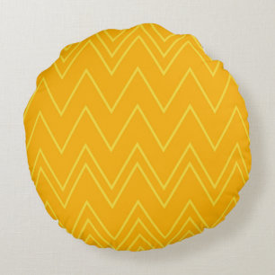 Yellow, cool, trendy, modern, urban zigzag pattern round cushion