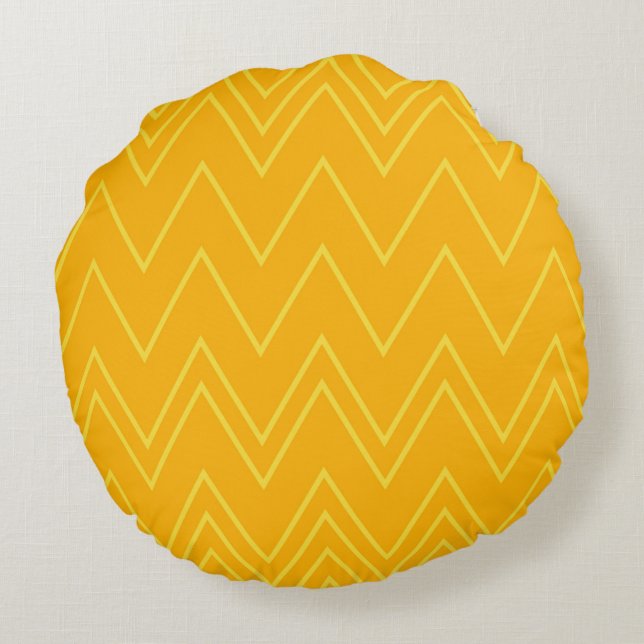 Yellow, cool, trendy, modern, urban zigzag pattern round cushion (Back)