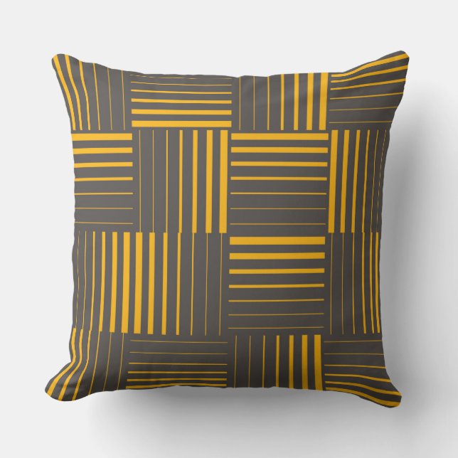 Yellow, cool, unique, trendy, modern lines cushion (Front)