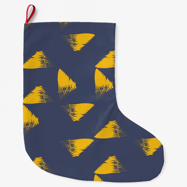 Yellow, cool, unique, trendy triangles large christmas stocking (Front)