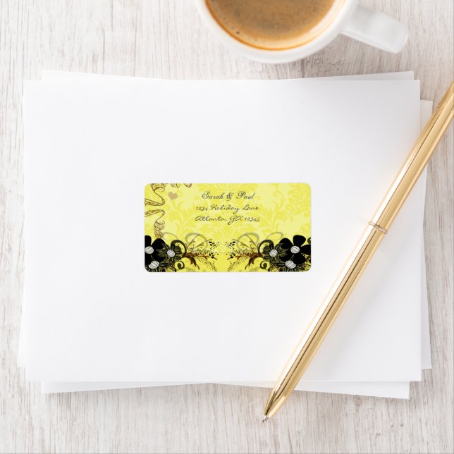 Yellow Copper Black Musical Floral Return Address Label (Insitu)