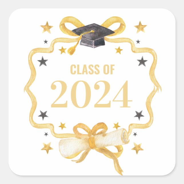 Yellow Coquette Bow | Graduation Year Crest  Square Sticker (Front)