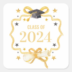 Yellow Coquette Bow   Graduation Year Crest  Square Sticker