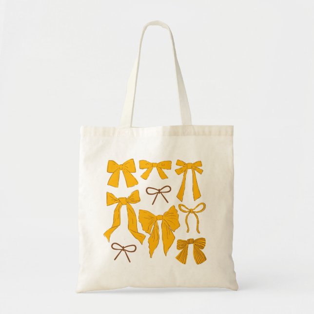 Yellow Coquette Girly Bows Tote Bag (Front)