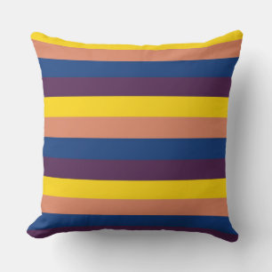 Yellow Coral Blue Purple Modern Stripes Cushion