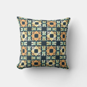 Yellow Coral Mint Navy Southwest Look Small Tiles Cushion