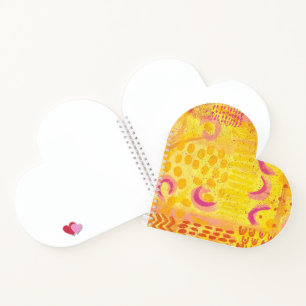 Yellow Coral Moon Abstract Painting Heart Notebook