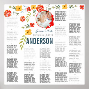 Yellow Coral Watercolor Photo Wedding SeatingChart Poster