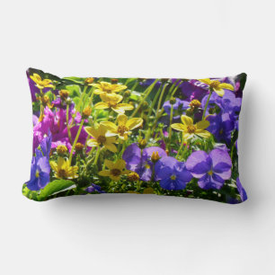 Yellow Coreopsis and Purple Violas Colourful Flora Lumbar Cushion
