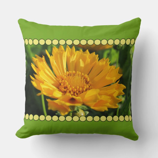 Yellow Coreopsis Flower with Bead Border Cushion (Front)