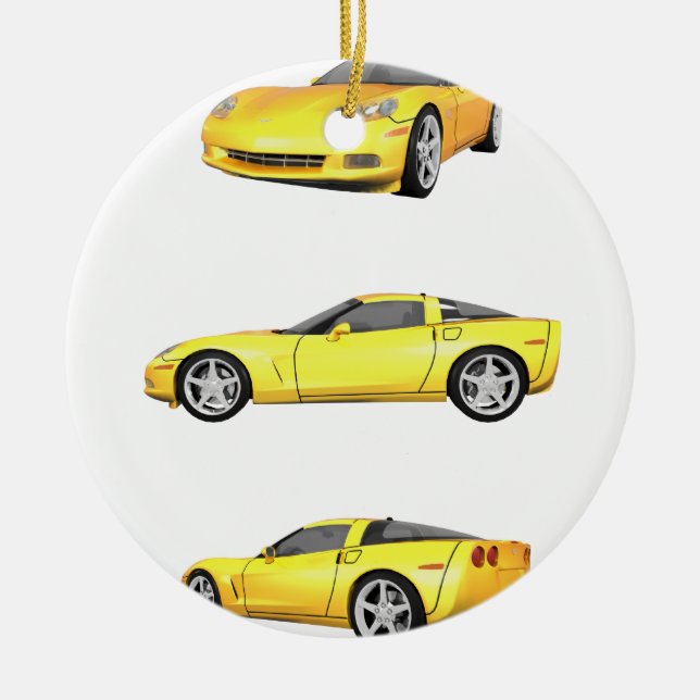 Yellow Corvette: Ceramic Tree Decoration (Front)